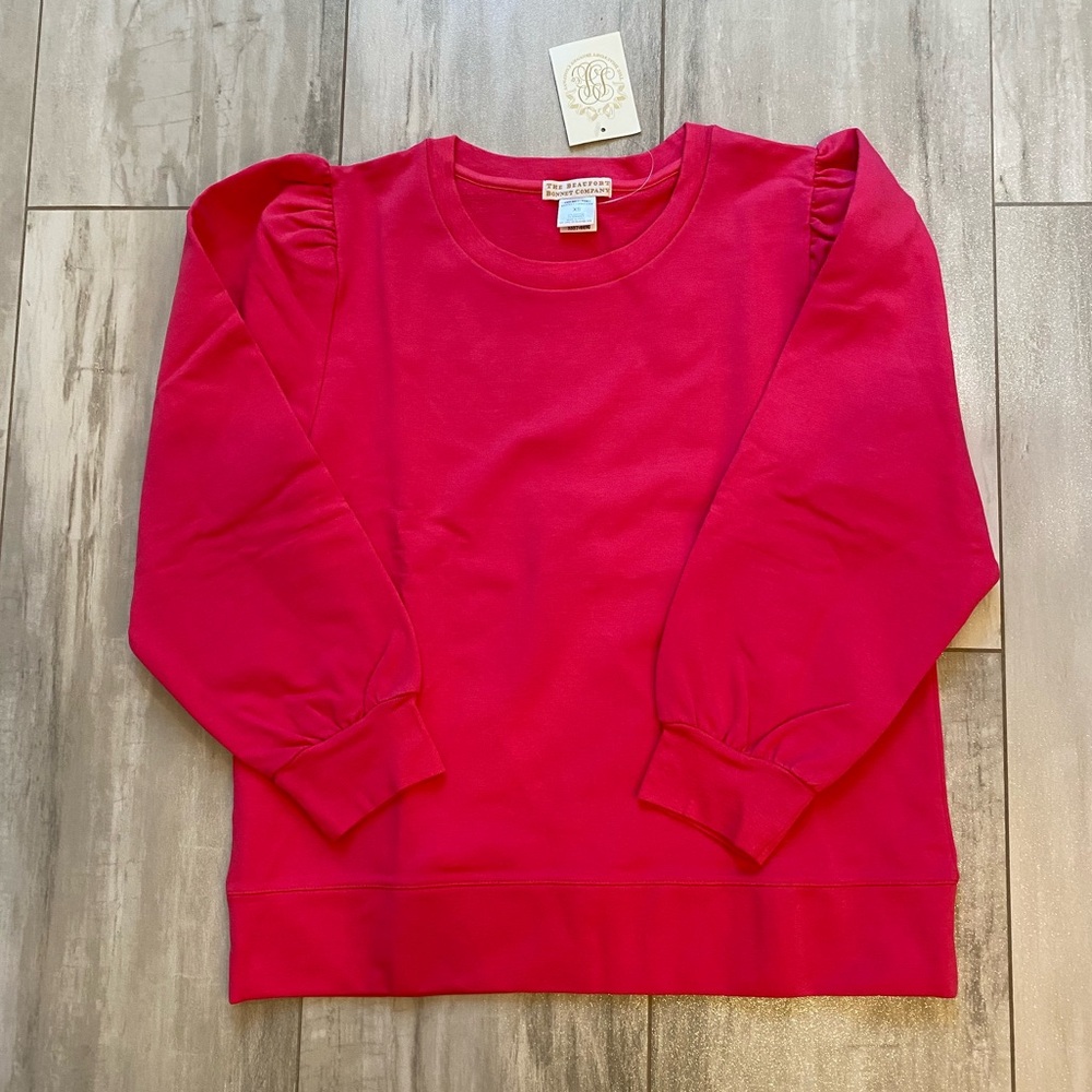 NWT TBBC Is It Saturday Hot Punch Pink Puff Sleeve Sweatshirt, women’s XS